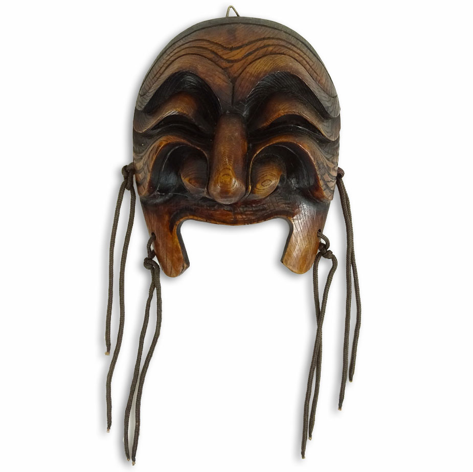 Possibly 18th century Korean carved and stained wood dance mask
