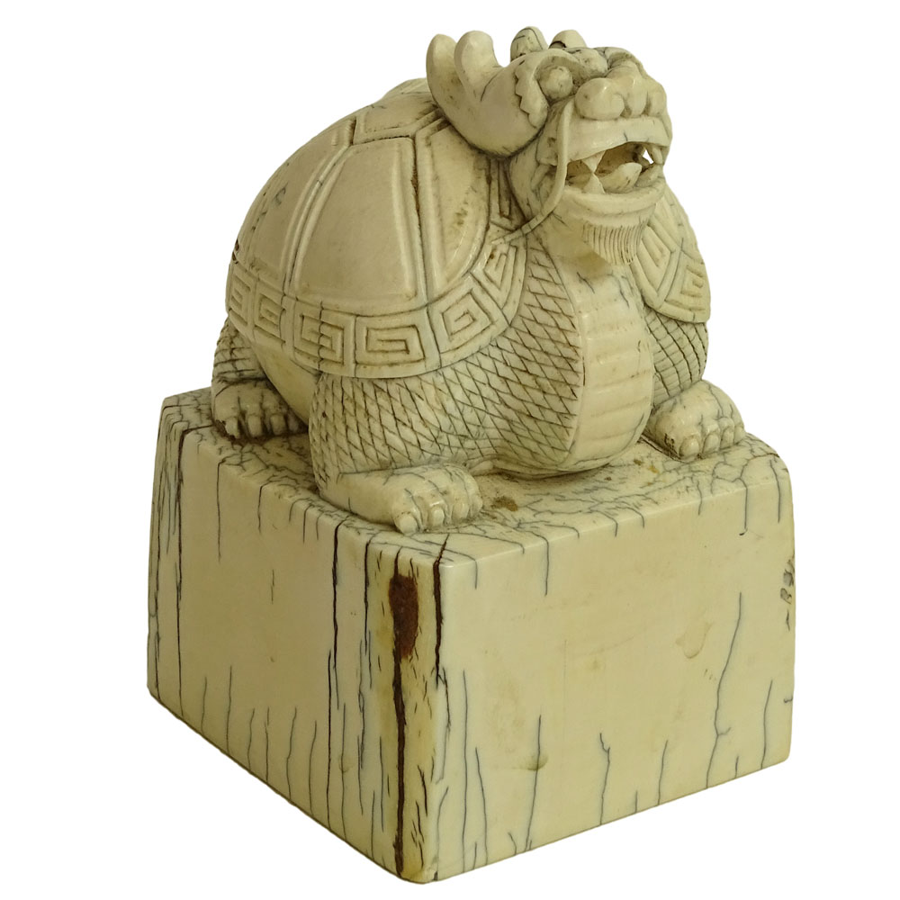 18th Century Chinese Carved Ivory Dragon Turtle Beast Seal Chop.