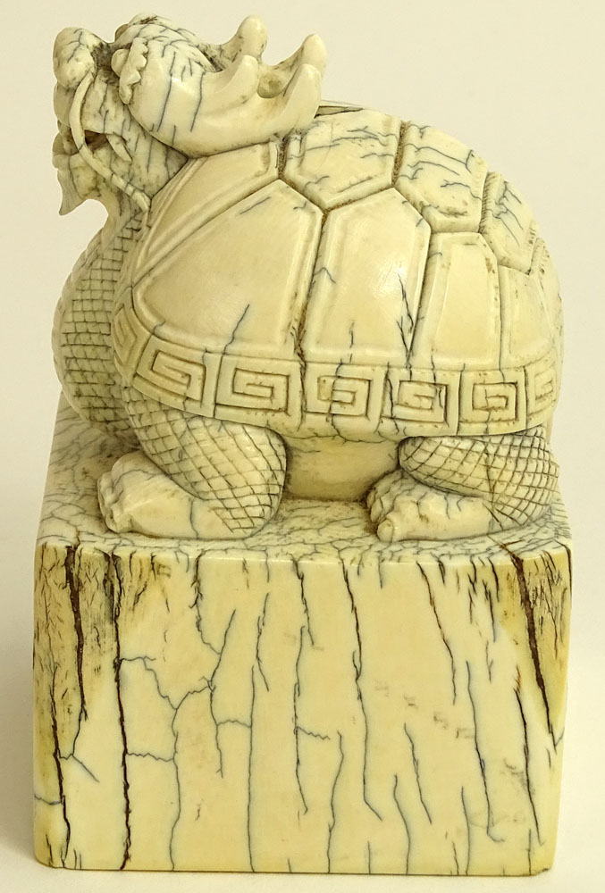 18th Century Chinese Carved Ivory Dragon Turtle Beast Seal Chop.