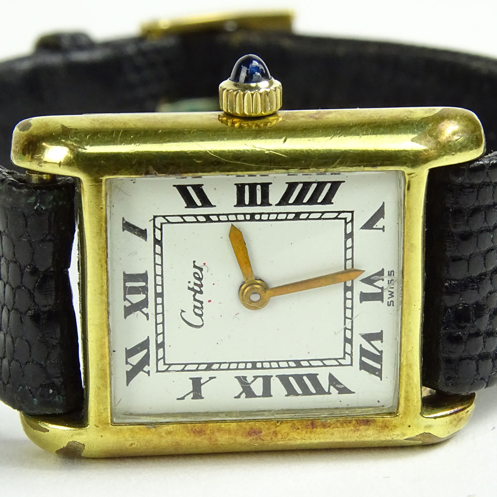 Lady's Vintage Cartier Tank Manual Movement Watch with Leather Strap.