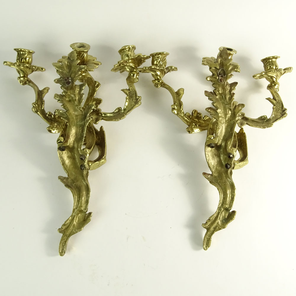 Pair of Mid Century Gilt Brass 3 Light Sconces.