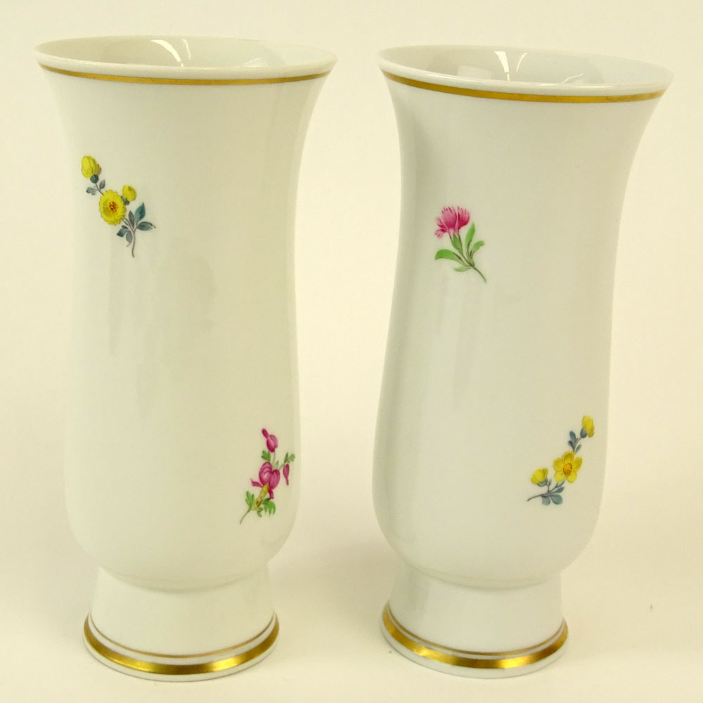 Pair of Meissen Hand Painted Porcelain Vase. Floral motif.