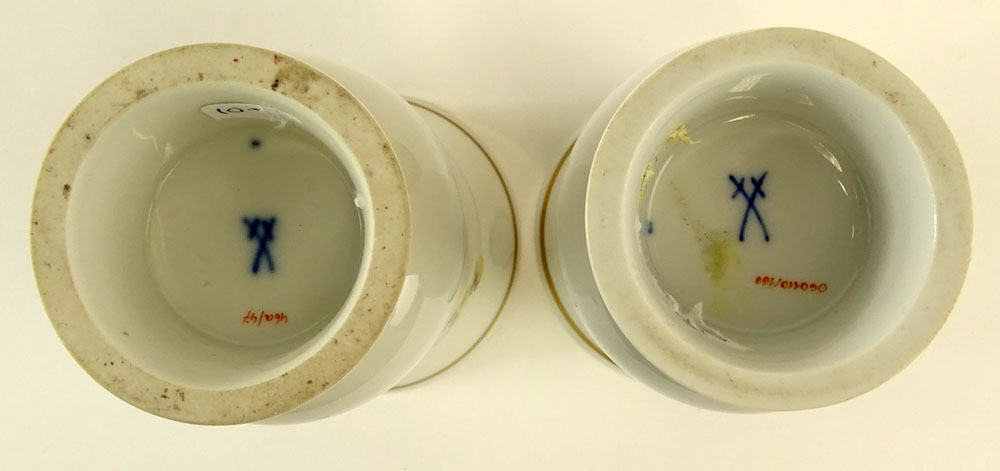 Pair of Meissen Hand Painted Porcelain Vase. Floral motif.