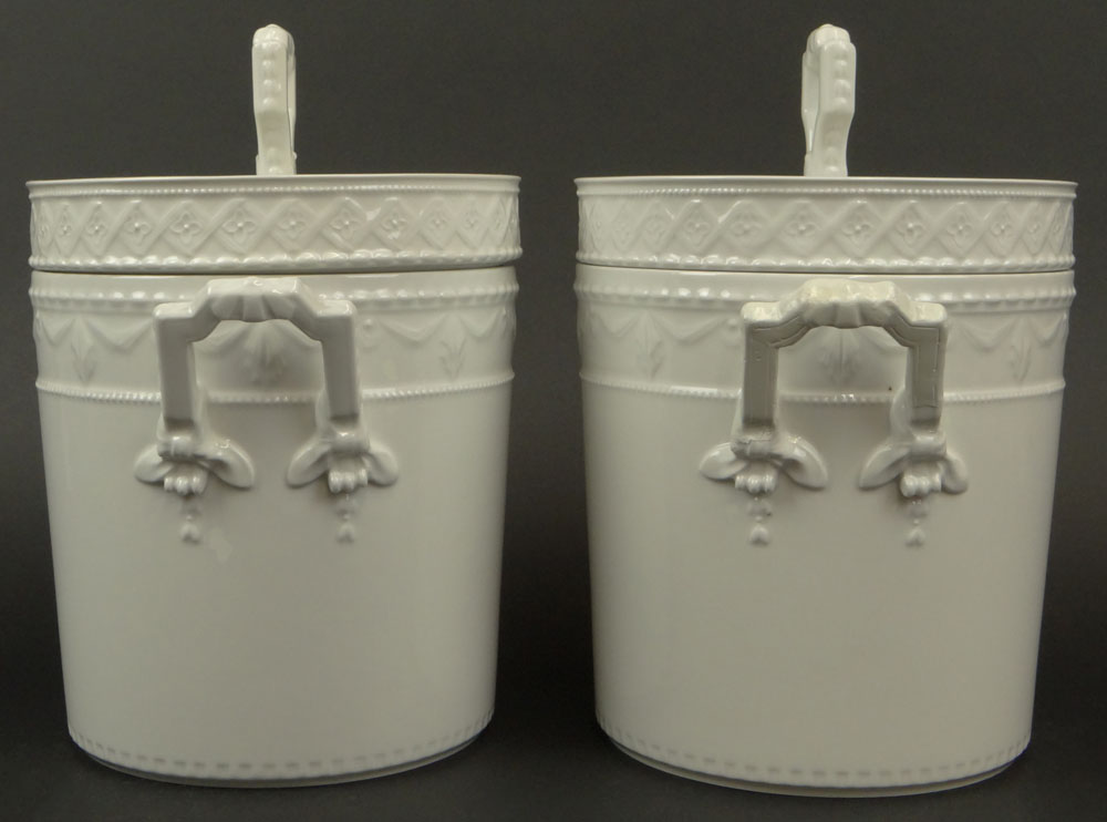 Pair 19/20th Century White Porcelain Fruit Coolers With Lids.