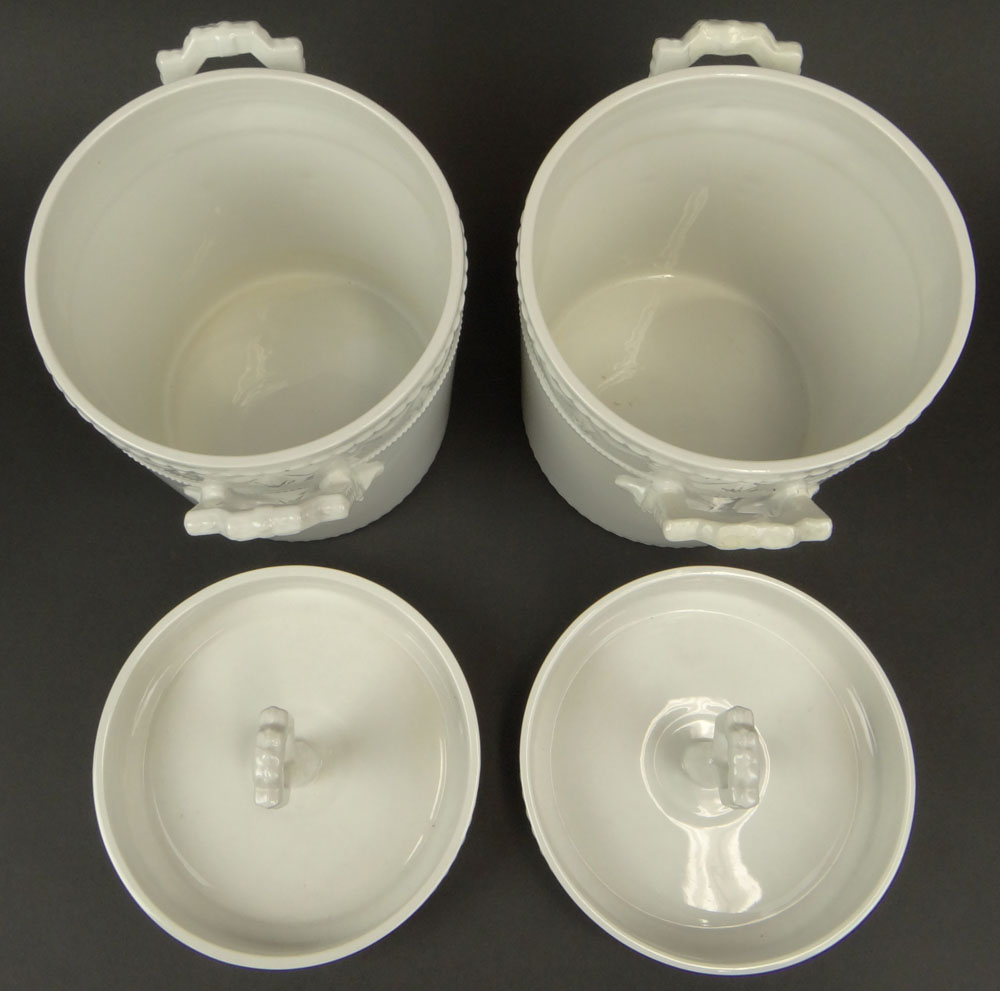 Pair 19/20th Century White Porcelain Fruit Coolers With Lids.
