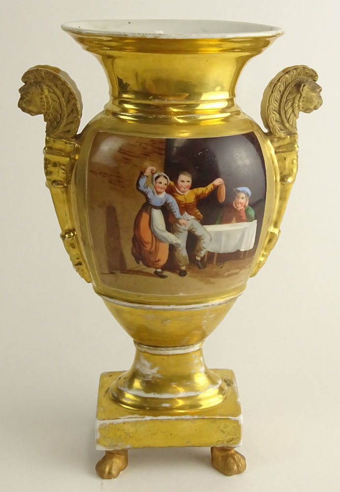 Old Paris Hand Painted Porcelain Bolted Urn.