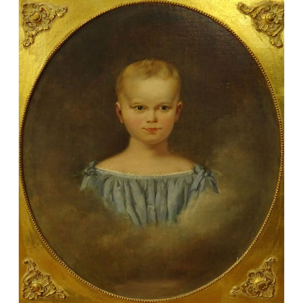 Antique Oil on Canvas "Portrait of a Young Girl" 