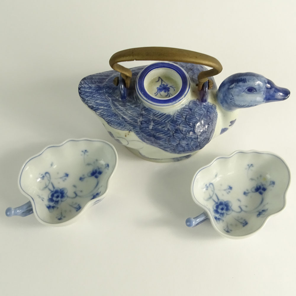 Lot of Three Chinese Blue and White Porcelain Tabletop Items.