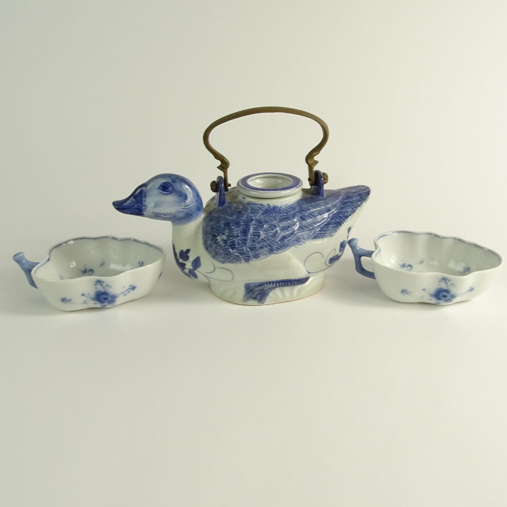 Lot of Three Chinese Blue and White Porcelain Tabletop Items.
