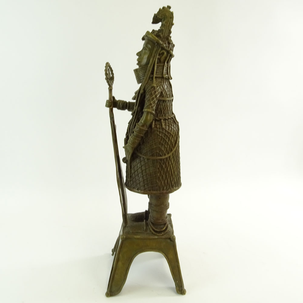 20th Century Benin, Nigeria Brass Lost Wax Cast Standing Shrine Oba Figure.  