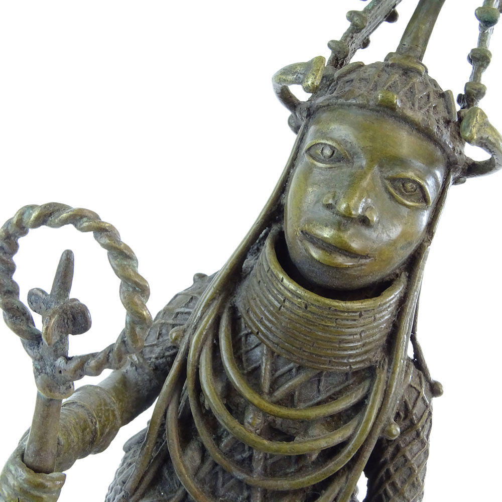 20th Century Benin, Nigeria Brass Lost Wax Cast Standing Shrine Oba Figure.  
