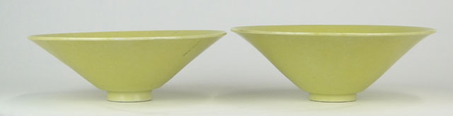 Two (2) 19/20th Century Chinese Porcelain Anhua or Bamboo Hat Yellow Glazed Conical Bowls.