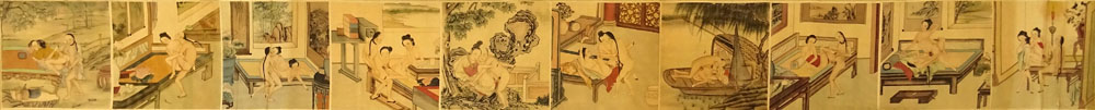 Antique Chinese Erotic Shunga Scroll. Unsigned. Fabric Borders.