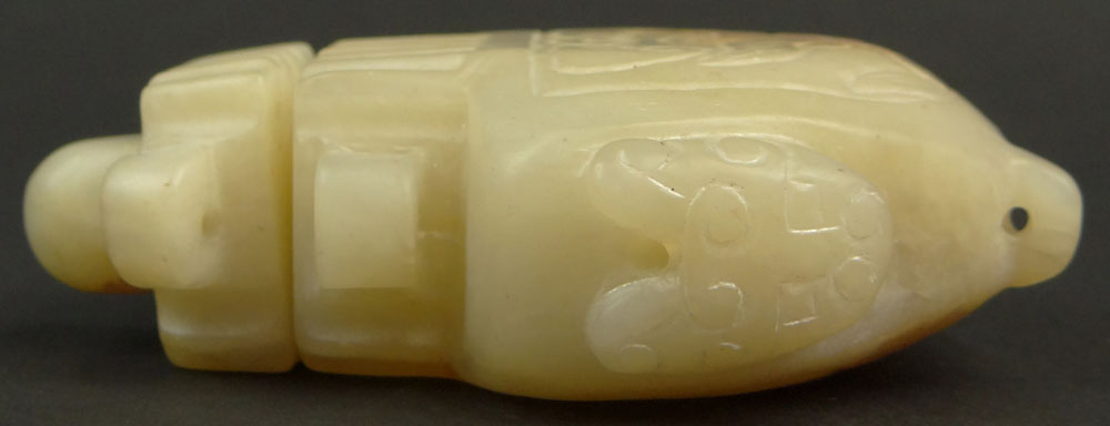 Chinese Archaistic style Carved Jade Miniature Covered Urn.