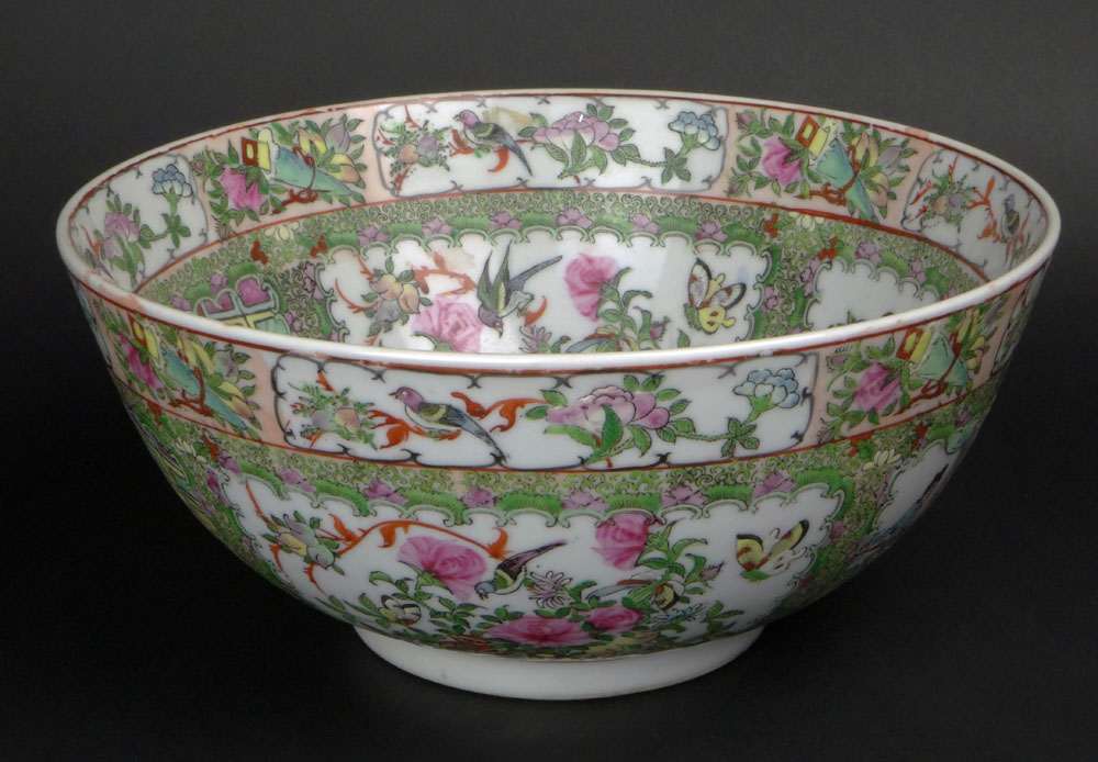 Chinese Porcelain Rose Medallion Punch Bowl.