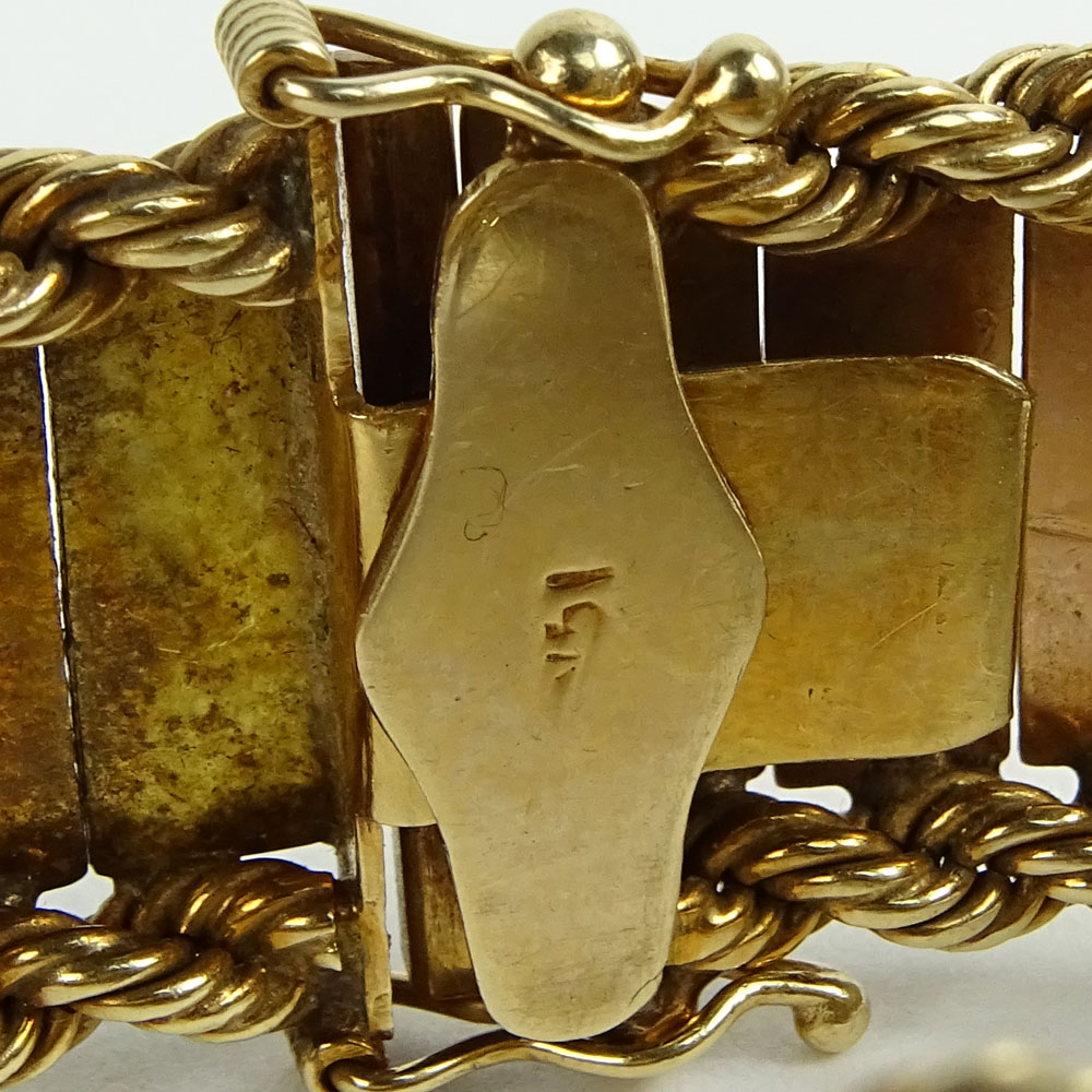 Vintage 14 Karat Tri-color Gold Bracelet with Bezel Set Mexican Veinte Pesos Gold Coin
