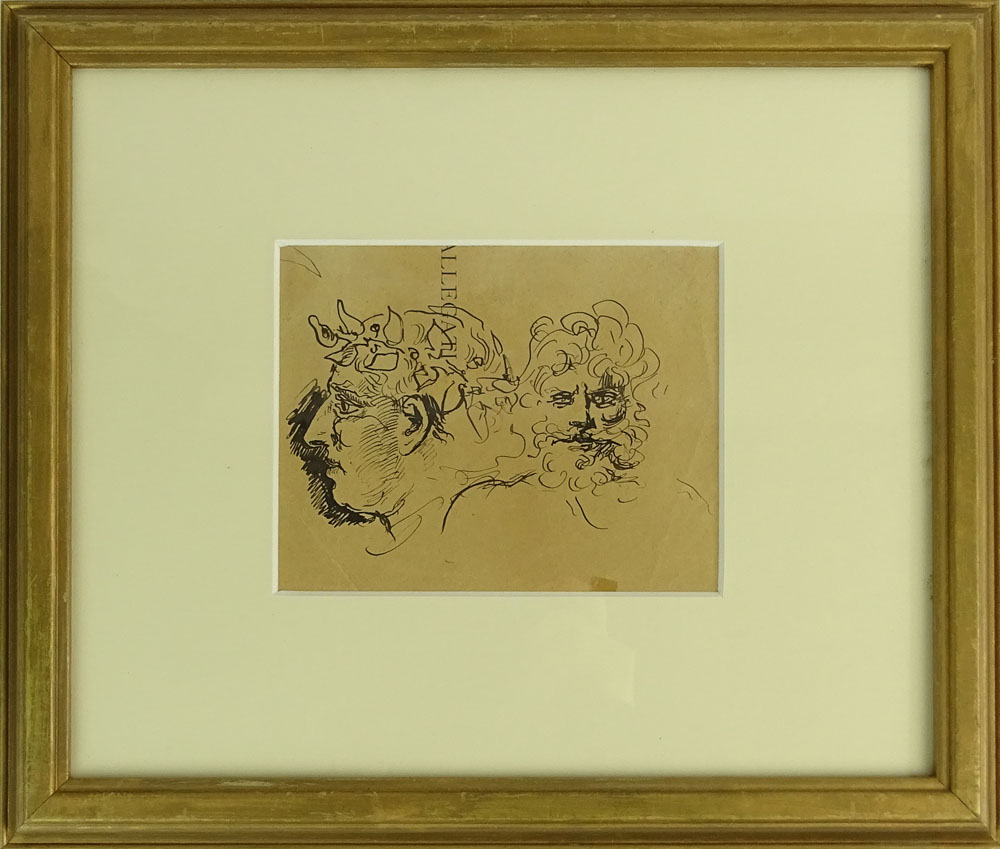 after: Pablo Picasso, Spanish (1881-1973)  Ink on paer "Sketch of Two Heads".