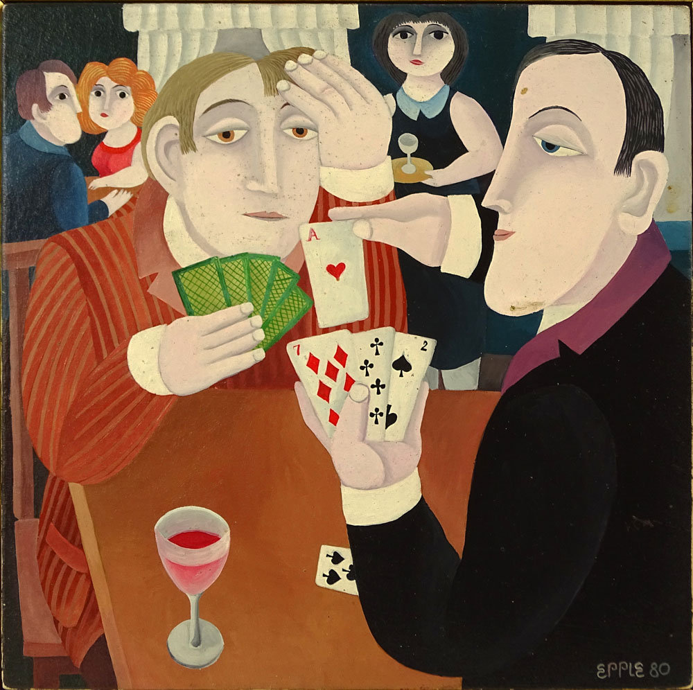 Bruno Epple, German (20th century) Oil on masonite "Card Players".