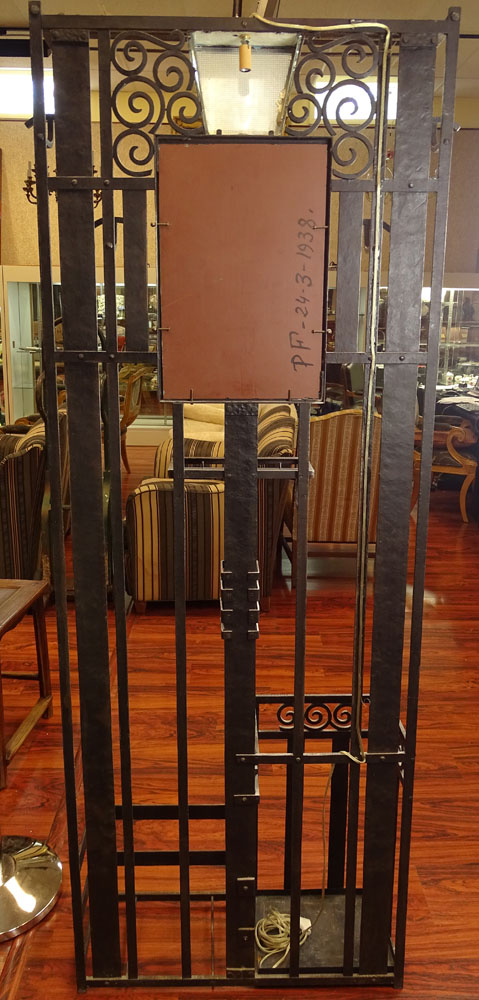 Art Deco Period Wrought Iron Coat Rack/Hall Tree. Ornate with mirror and light.