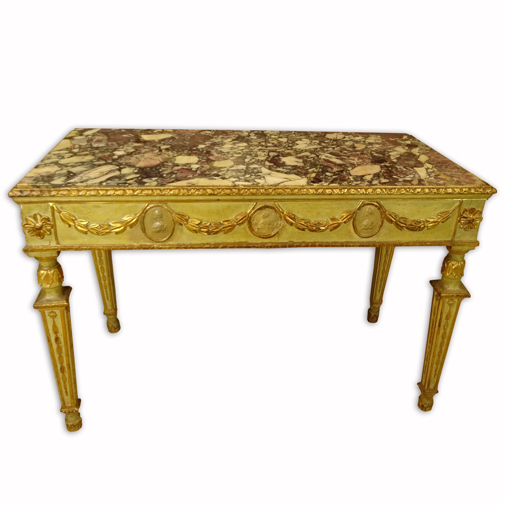 18/19th Century Italian Carved Painted and Parcel Gilt Neo Classical Style Console.
