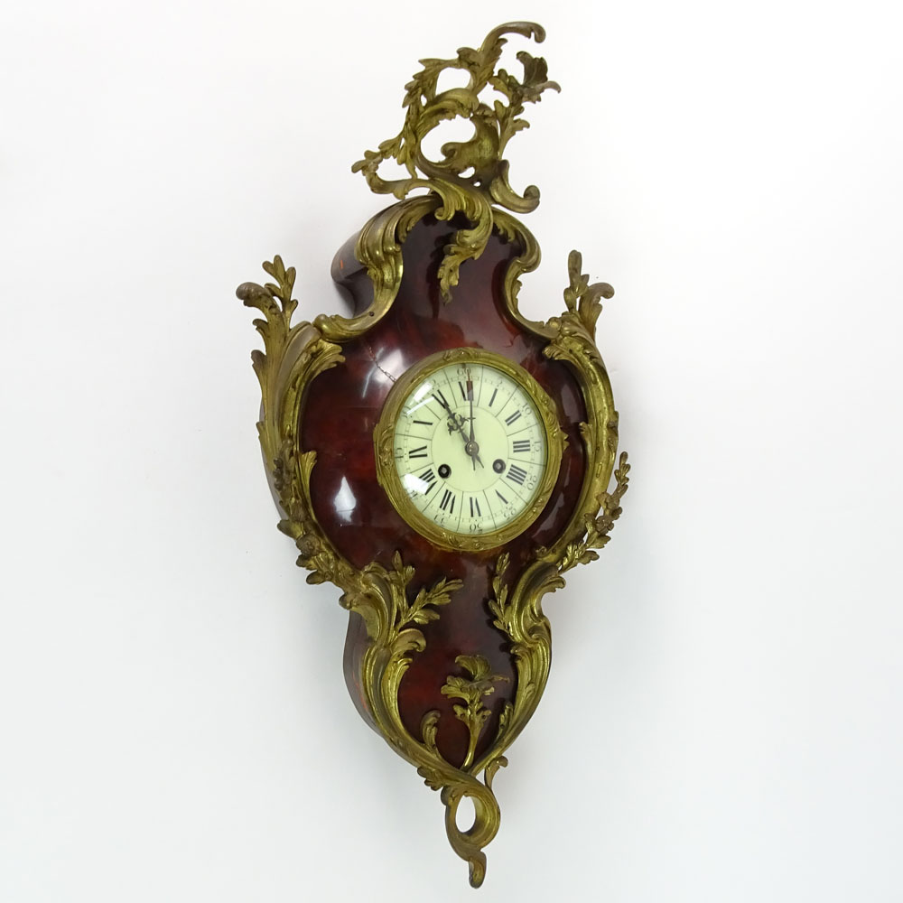 Early to Mid 20th Century French Louis XV Style Tortoiseshell and Gilt-Bronze Cartel Clock.
