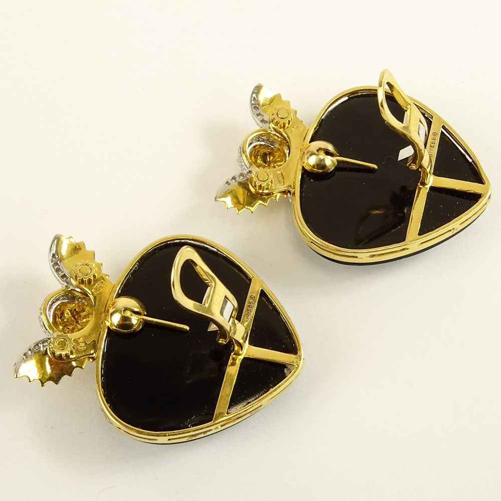 Circa 1950 David Webb Diamond, 18 Karat Yellow Gold and Black Onyx Earrings. 