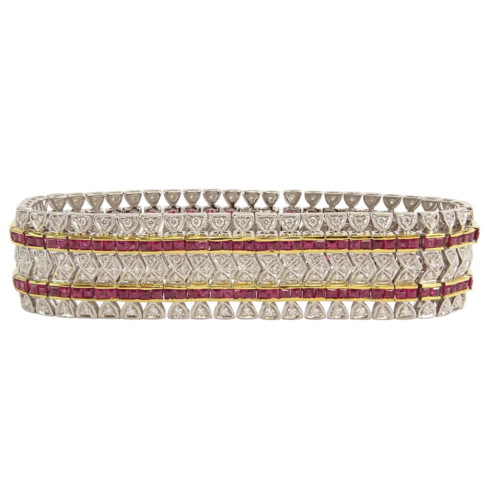 Lady's Diamond and Ruby Bracelet set in 18 Karat White and Yellow Gold.