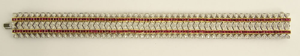 Lady's Diamond and Ruby Bracelet set in 18 Karat White and Yellow Gold.