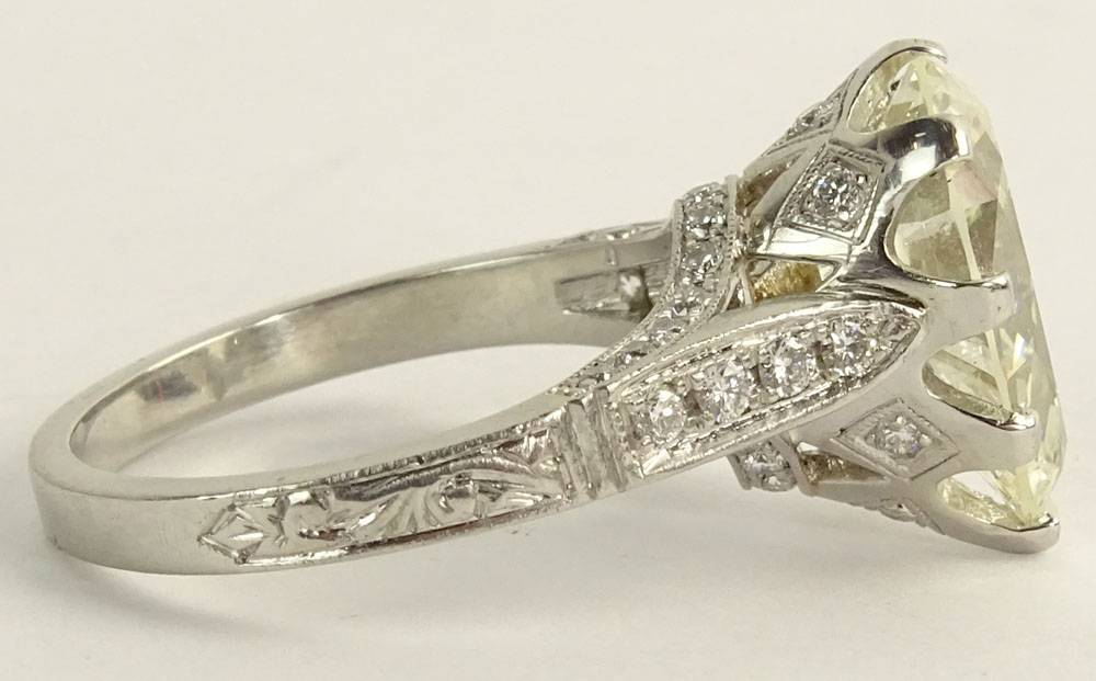 Antique 4.38 Carat Pear Brilliant Cut Diamond and Platinum Engagement Ring.