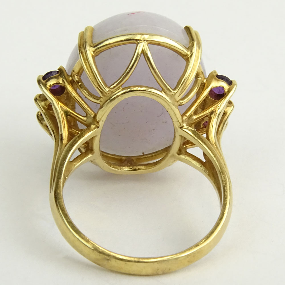 Vintage Lavender Jade and 14 Karat Yellow Gold Ring with Diamond and Sapphire accents.