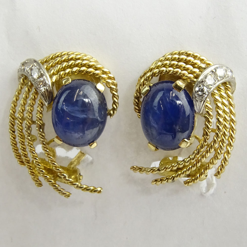 Pair of Lady's Vintage Star Sapphire and 14 Karat Yellow Gold Earrings.