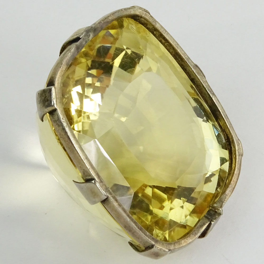 Very Large Cushion Cut Topaz with Silver Mount.