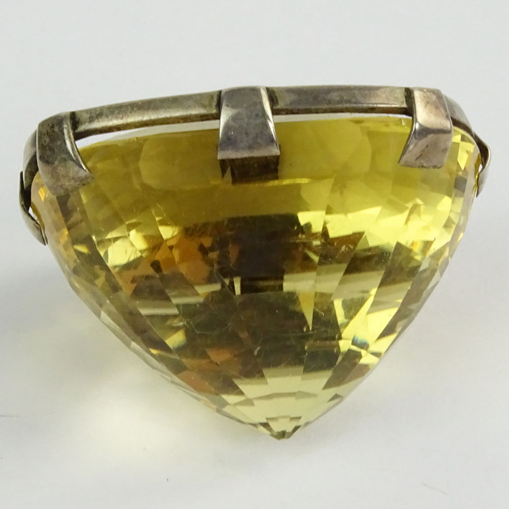 Very Large Cushion Cut Topaz with Silver Mount.