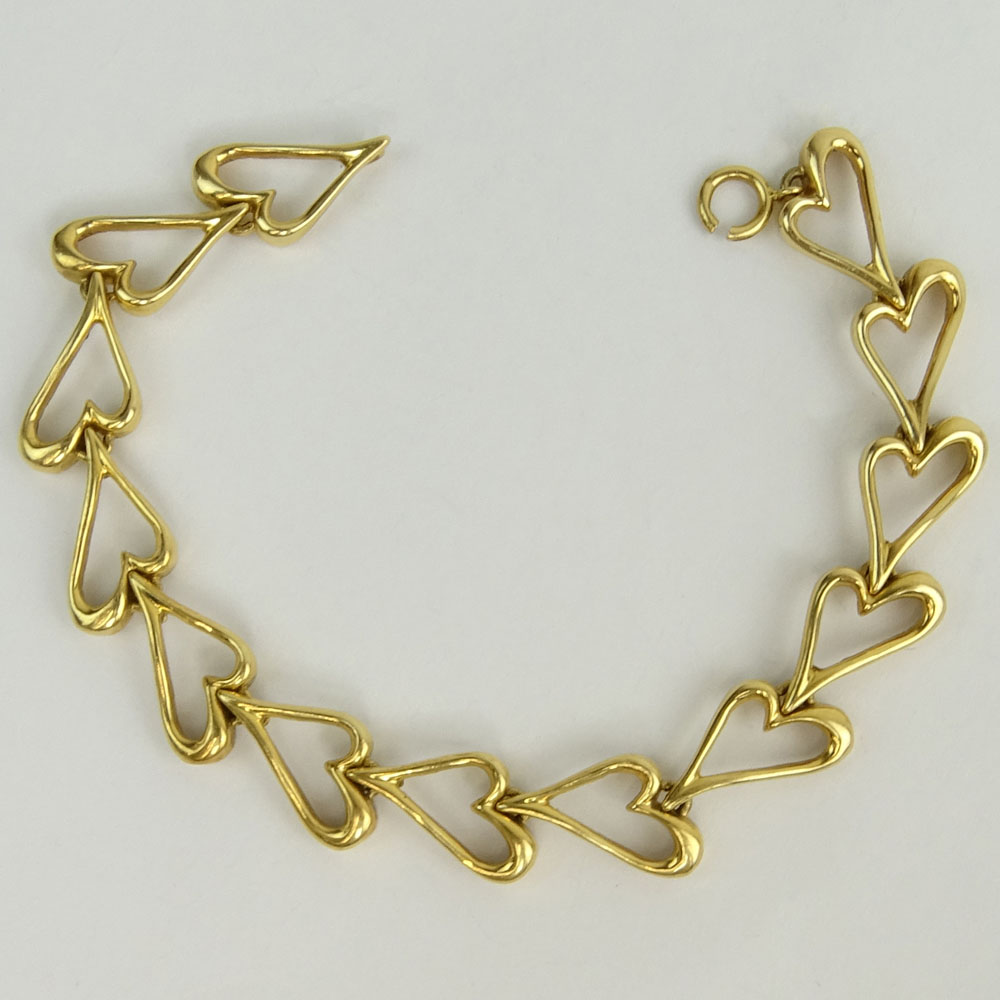 Vintage 14 Karat Yellow Gold Heart Link Bracelet.