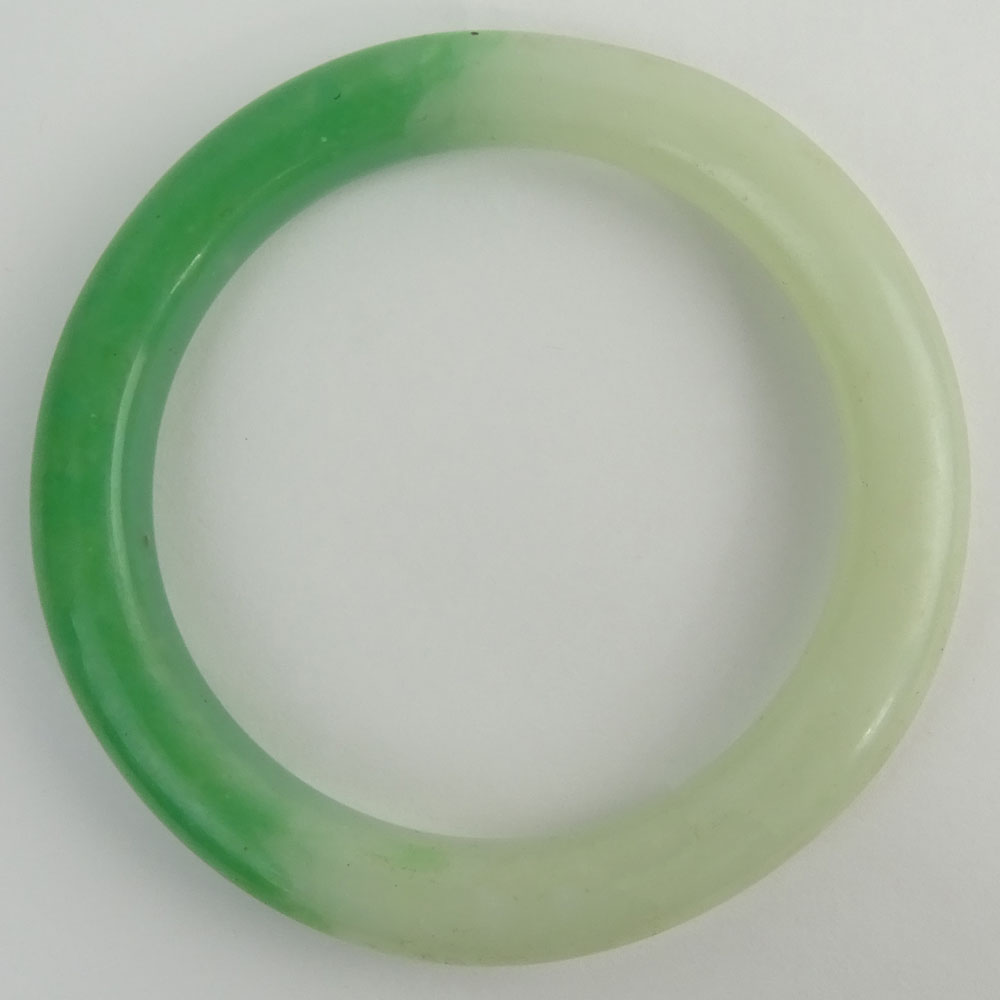 Chinese White to Green Jade Bangle Bracelet.
