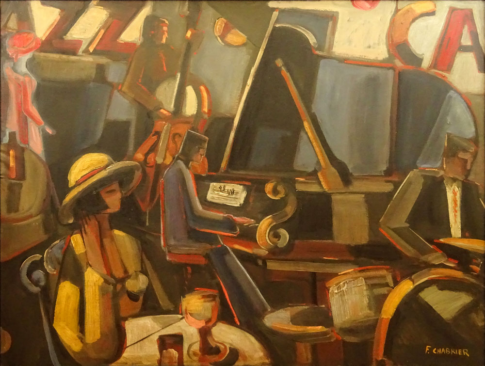 Francois Chabrier, French (1916) Oil on canvas "Café Interior"  