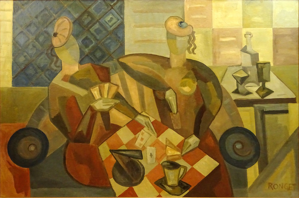 Elisabeth Boehm Ronget, German (1896-1962) Oil on canvas "Café Interior With Figures" 