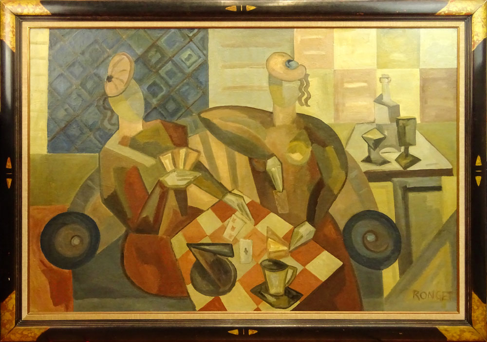 Elisabeth Boehm Ronget, German (1896-1962) Oil on canvas "Café Interior With Figures" 