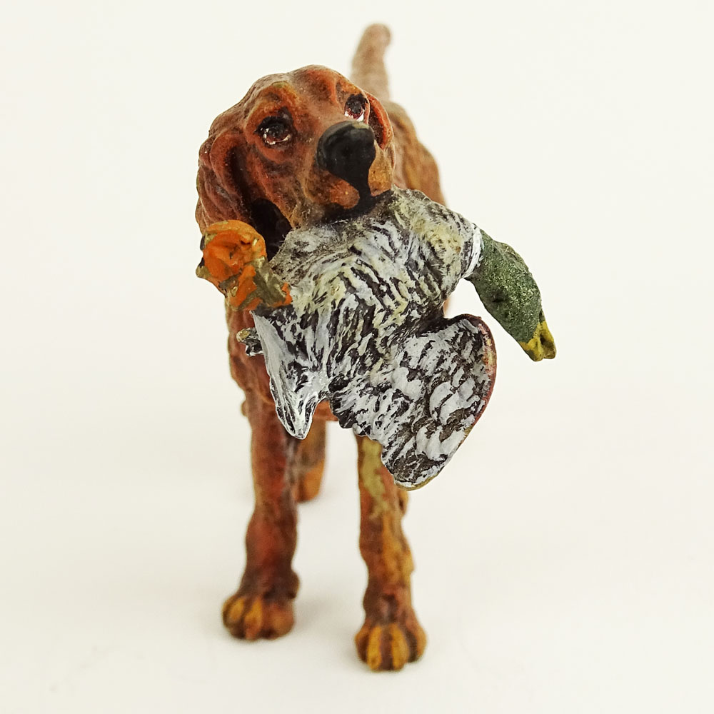 Bergmann Cold Painted Vienna Bronze Figurine "Irish Setter" Signed with “B” in an urn-shaped cartouche. 