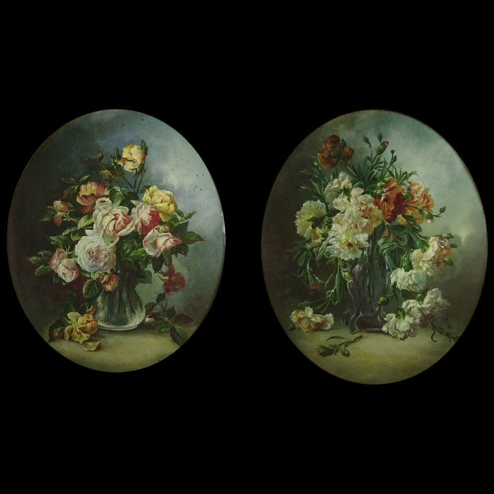 Pair of 19th Century French School Oil on Canvas "Still Life of Flowers" 