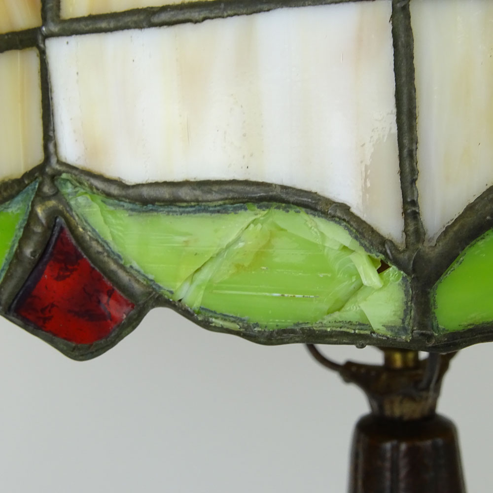 American Arts & Crafts Leaded Lamp. Pottery base.