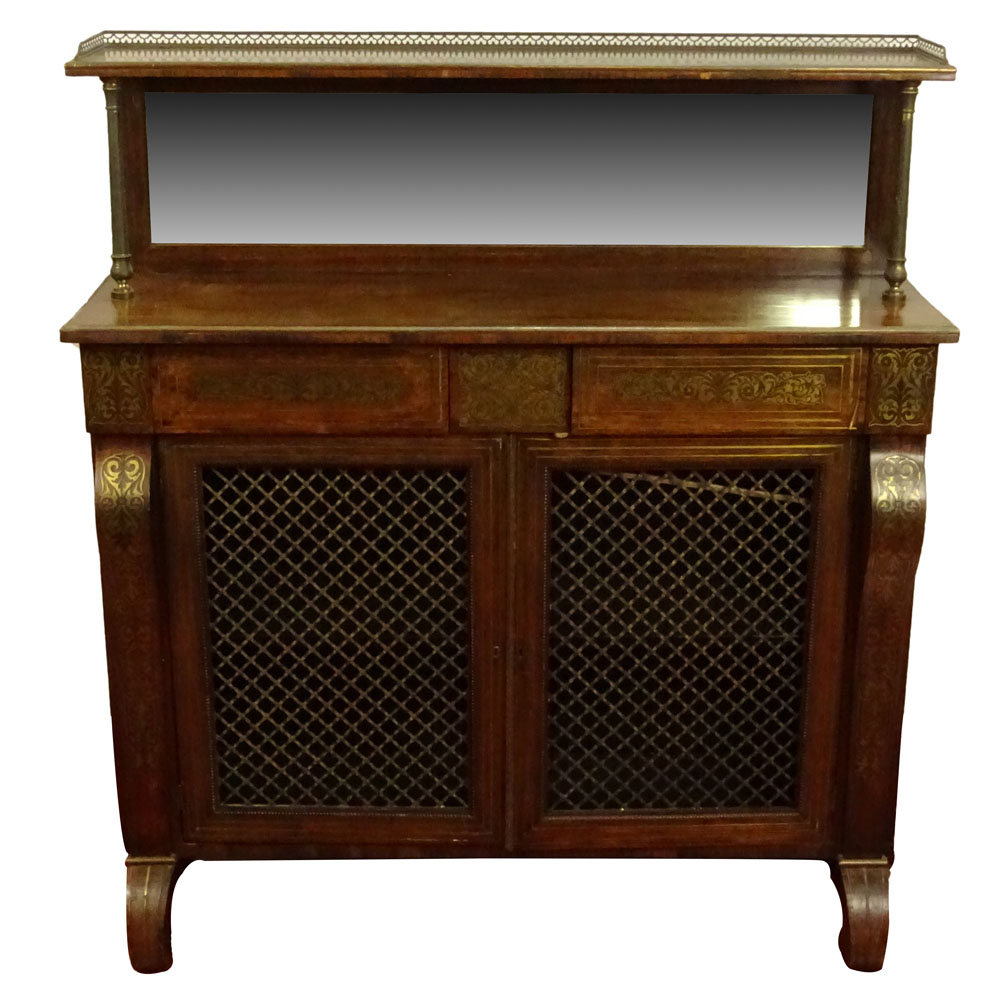 Early 19th Century English Regency Rosewood and Brass Inlaid Chiffonier.