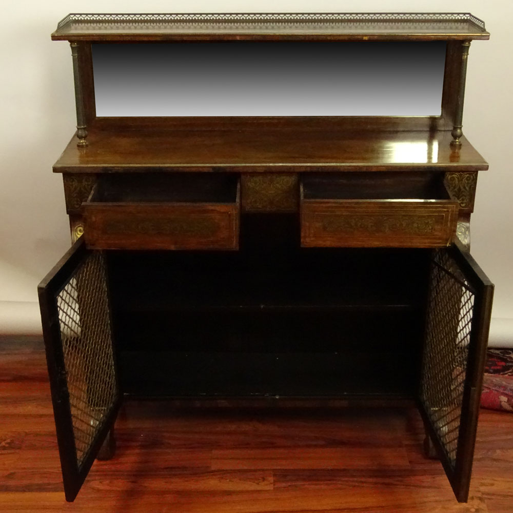 Early 19th Century English Regency Rosewood and Brass Inlaid Chiffonier.