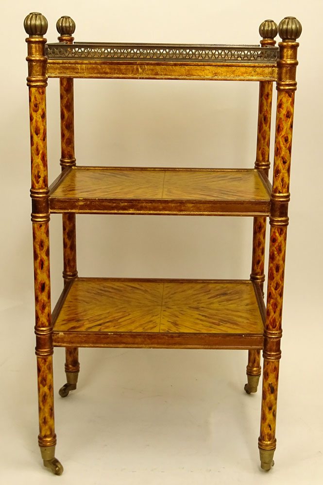 Vintage Painted Wood 3 Tier Bar Caddy. Gallery top and castor feet.