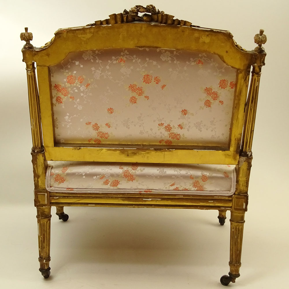 Louis XVl Style Giltwood and Upholstered Slipper Chair. Castor feet.