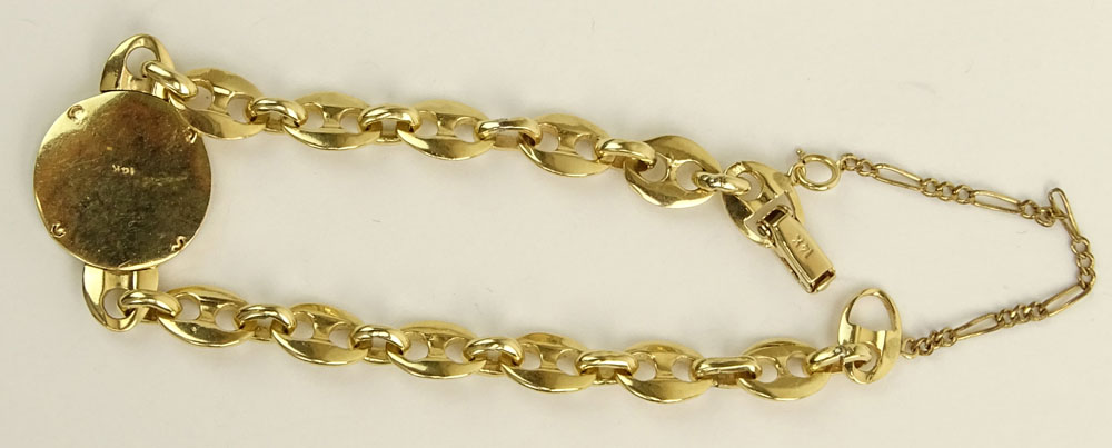 Vintage 14 Karat Yellow Gold Bracelet with Diamond Bezel Set 1915 $2.5 Indian Head Gold Coin.
