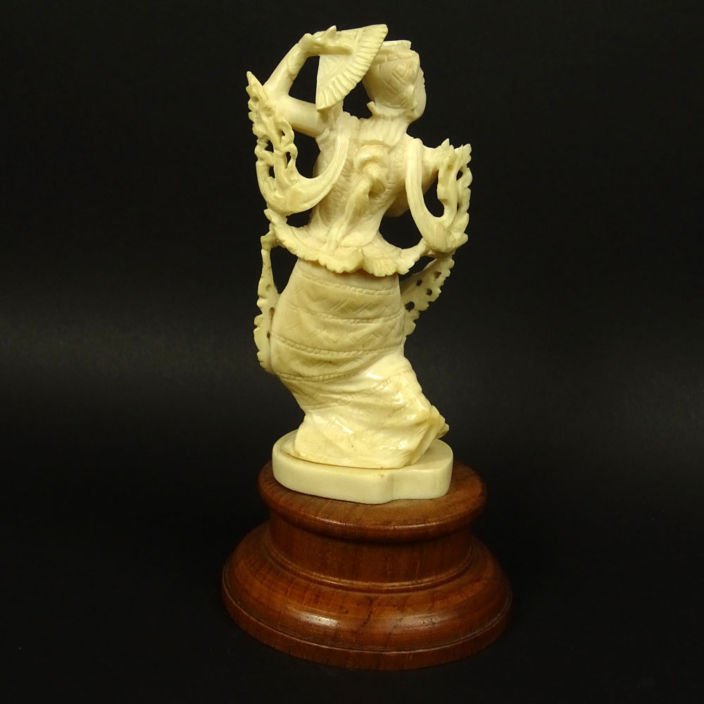 Vintage Carved Ivory Figurine on Hardwood Stand "Dancer". 