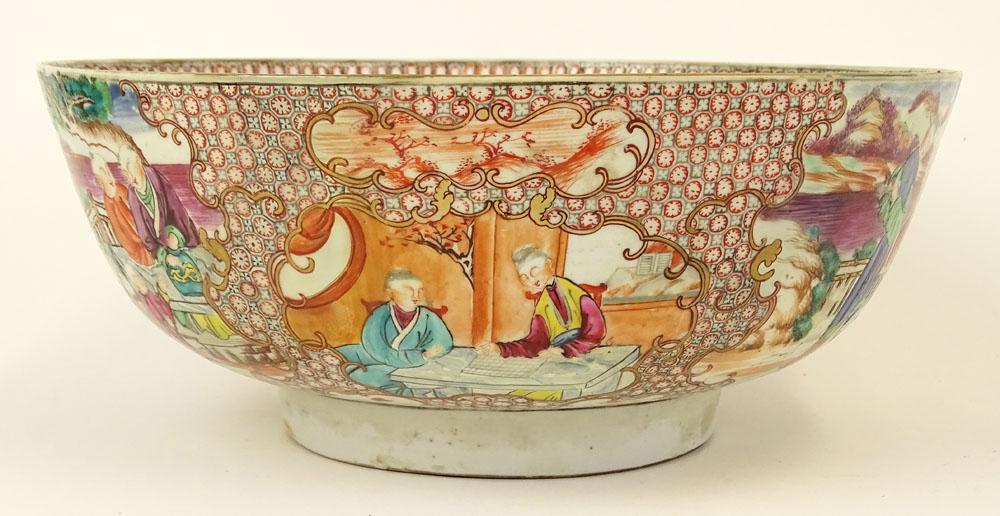 19th C Chinese Export Punch Bowl. Decorated with Mandarin Court Vignettes.