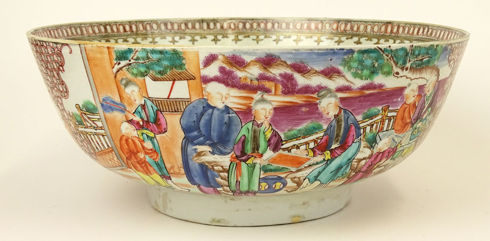 19th C Chinese Export Punch Bowl. Decorated with Mandarin Court Vignettes.
