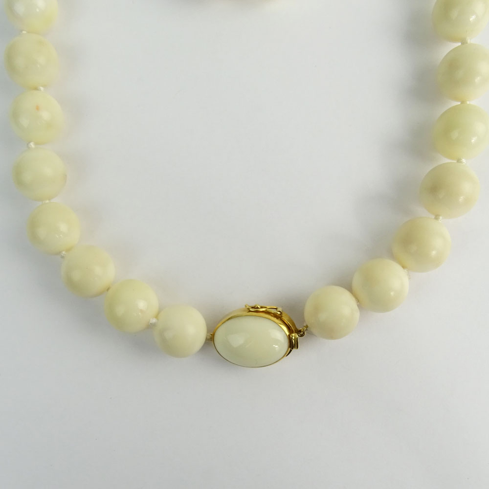 Vintage Gump's Angelskin Coral Bead and 18K Yellow Gold Necklace.